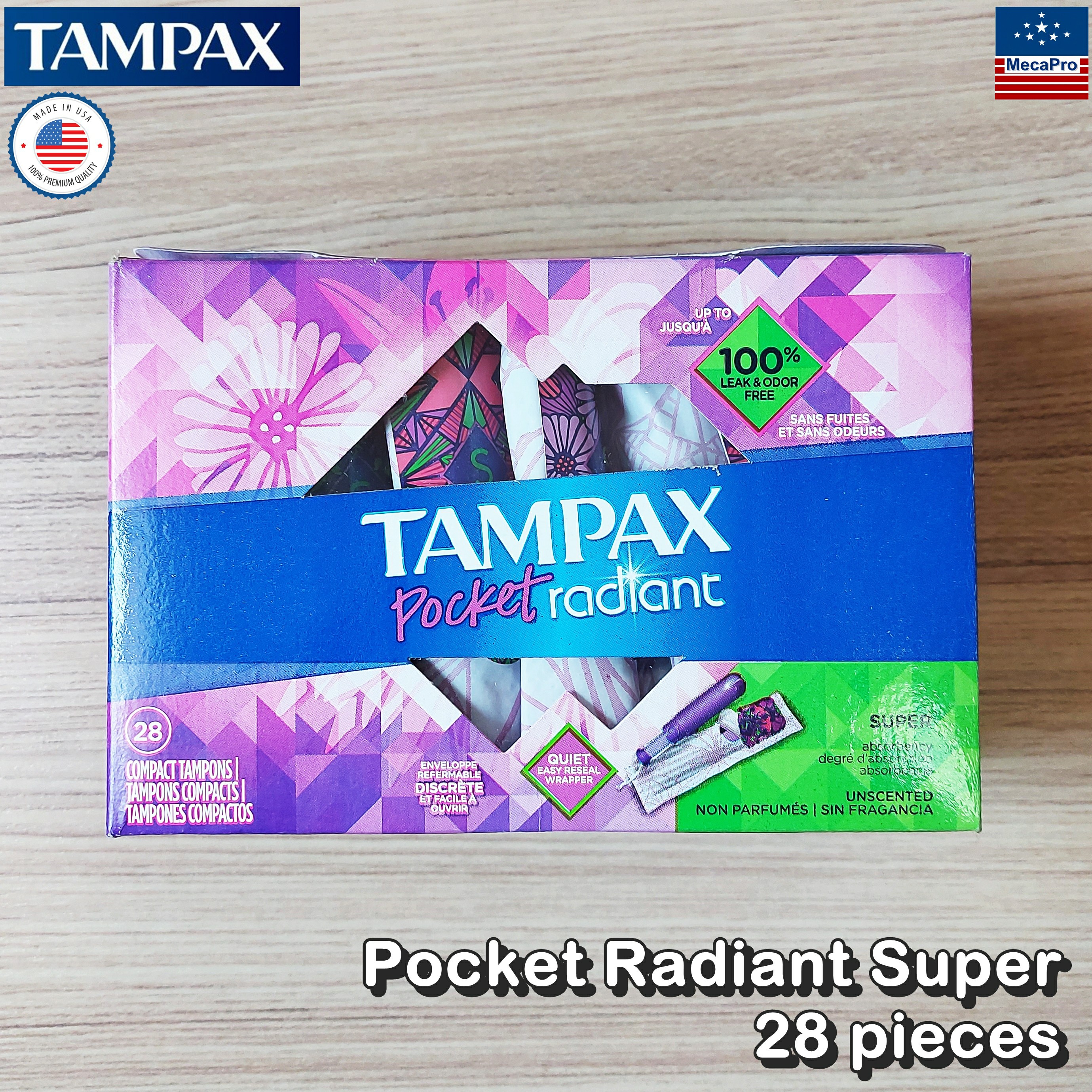 Tampax® Pocket Radiant Super Plastic Tampons 28 pieces ผ้าอนามัยแบบสอด 28 ชิ้น เหมาะกับวันมามาก