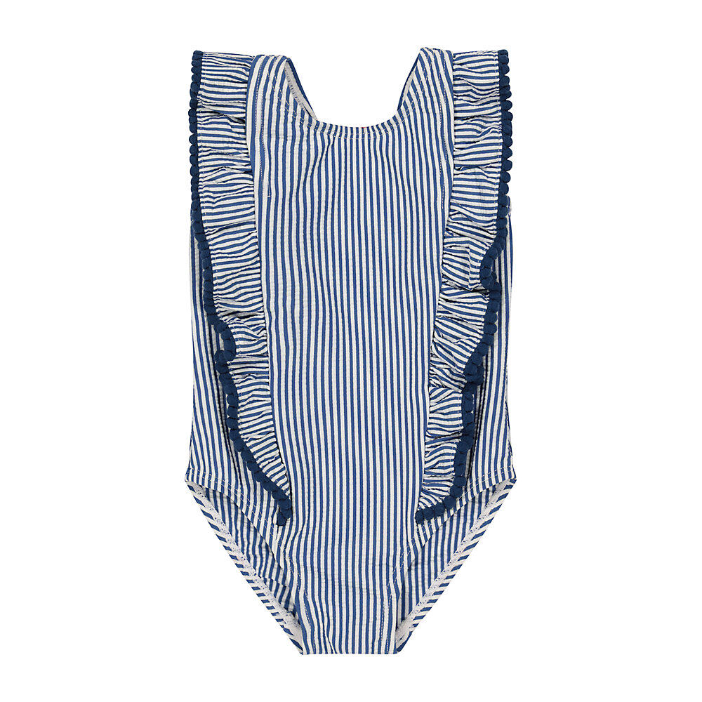 ชุดว่ายน้ำเด็กผู้หญิง Mothercare blue striped swimsuit VC726