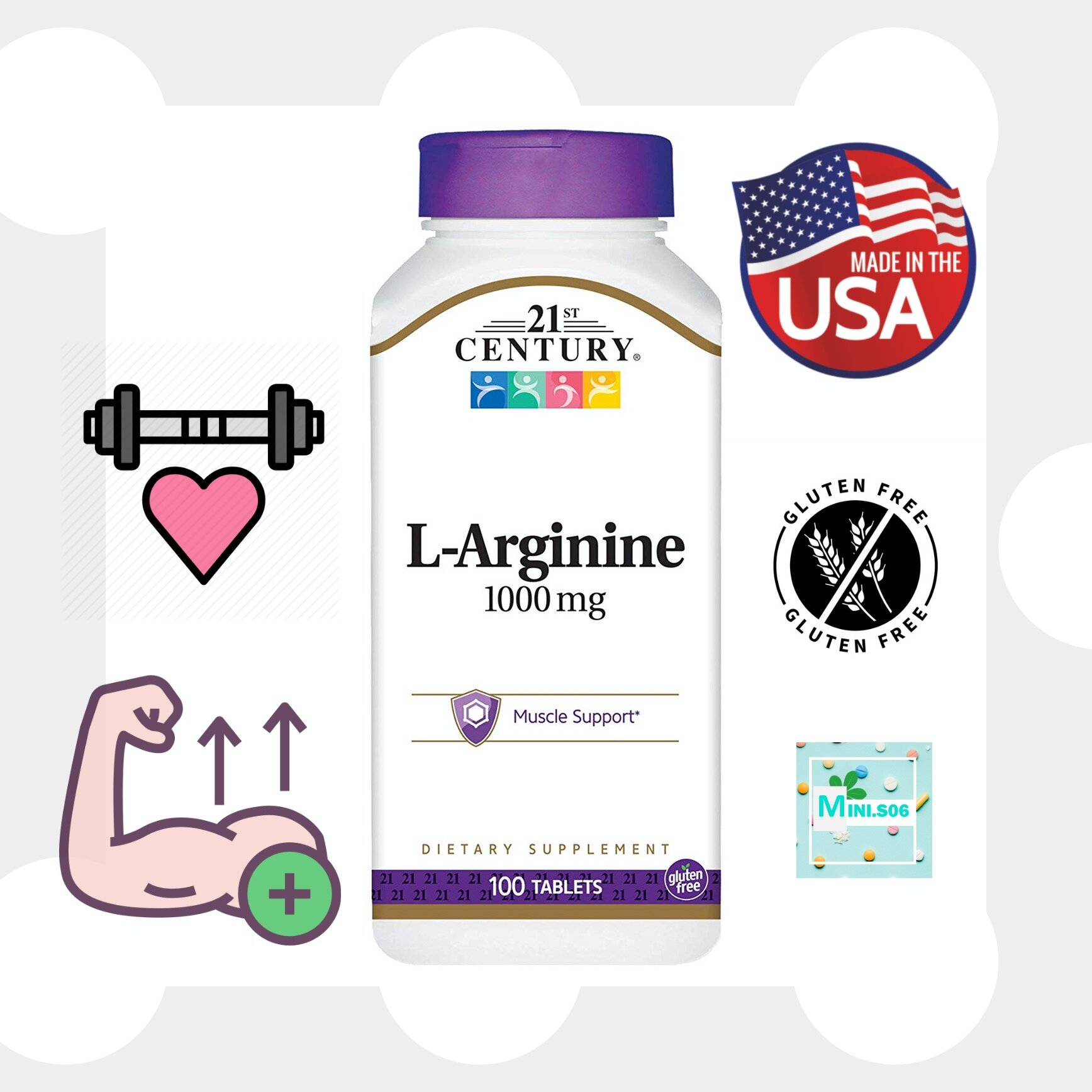 แอล-อาร์จินีน - 21st Century, L-Arginine, 1,000 mg x 100 Tablets