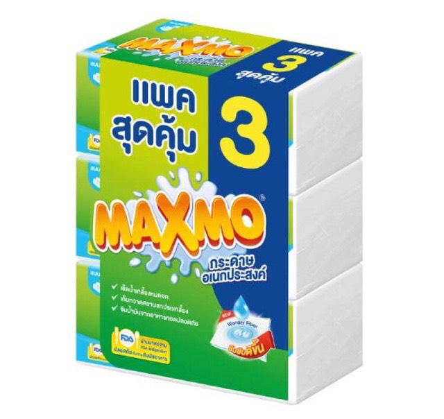 Maxmo Towel แม๊กโม่ กระดาษเอนกประสงค์ แบบแผ่น 90 แผ่น แพ๊ค 3 ห่อ