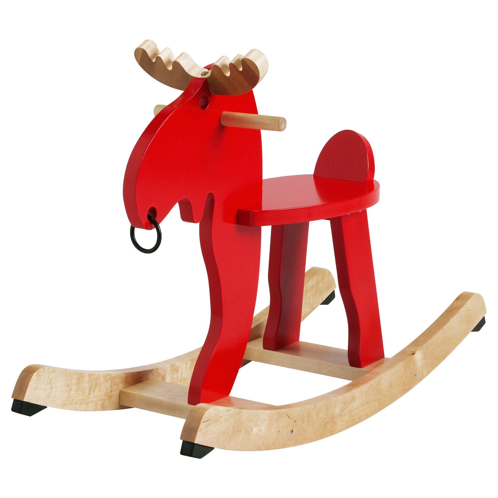IKEA EKORRE เอียคกอเร่ เก้าอี้โยกรูปกวางมูส ม้าโยก เก้าอี้เด็ก เก้าอี้โยก (สีแดง) ทำจากไม้ยางพารา