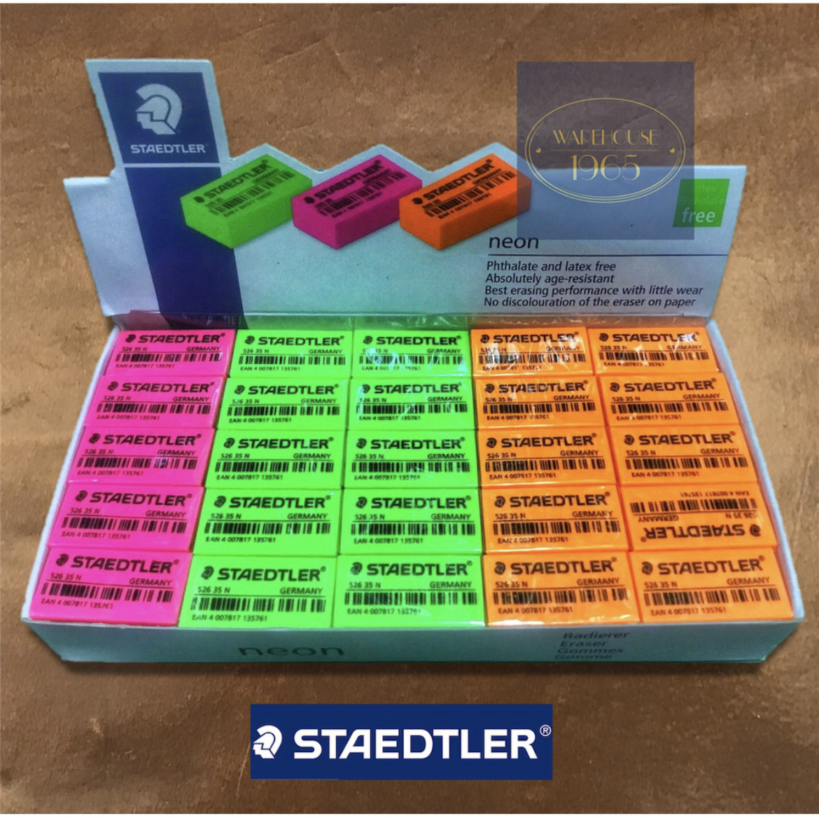 [50 ก้อน] STAEDTLER ยางลบ 52635 สีขาว สีดำ หรือสีนีออน (52635N