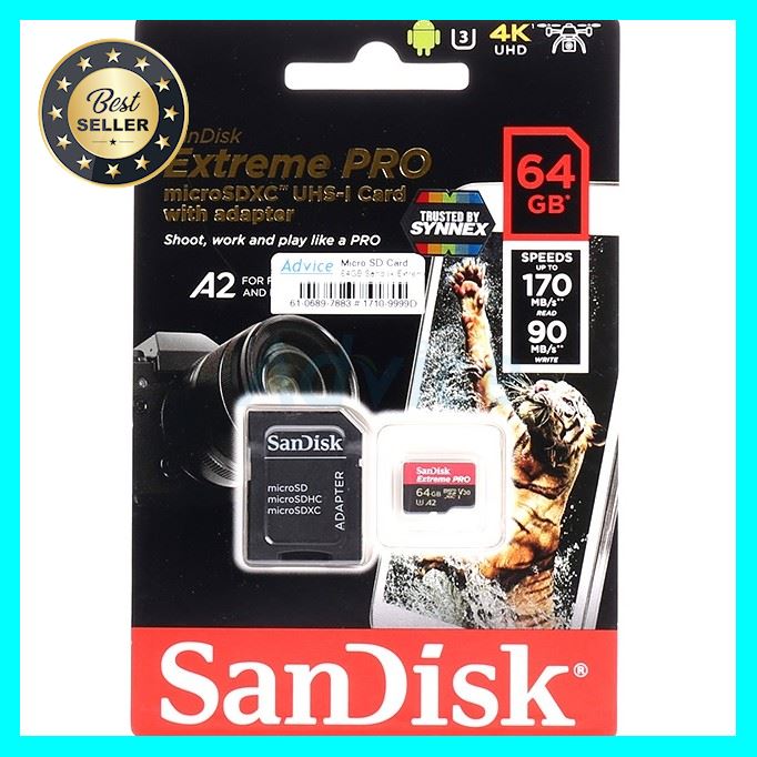 Sandisk Micro SD 64GB Card Extreme Pro (170MB/s 90MB/s) เลือก 1 ชิ้น อุปกรณ์ถ่ายภาพ กล้อง Battery ถ่าน Filters สายคล้องกล้อง Flash แบตเตอรี่ ซูม แฟลช ขาตั้ง ปรับแสง เก็บข้อมูล Memory card เลนส์ ฟิลเตอร์ Filters Flash กระเป๋า ฟิล์ม เดินทาง