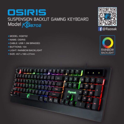 ส่งฟรี Razeak คีย์บอร์ดเกมส์มิ่ง มีไฟสวย Backlighted Gaming keyboard รุ่น RK-8702 ส่งฟรี Razeak คีย์บอร์ดเกมส์มิ่ง มีไฟสวย Backlighted Gaming keyboard รุ่น RK-8702