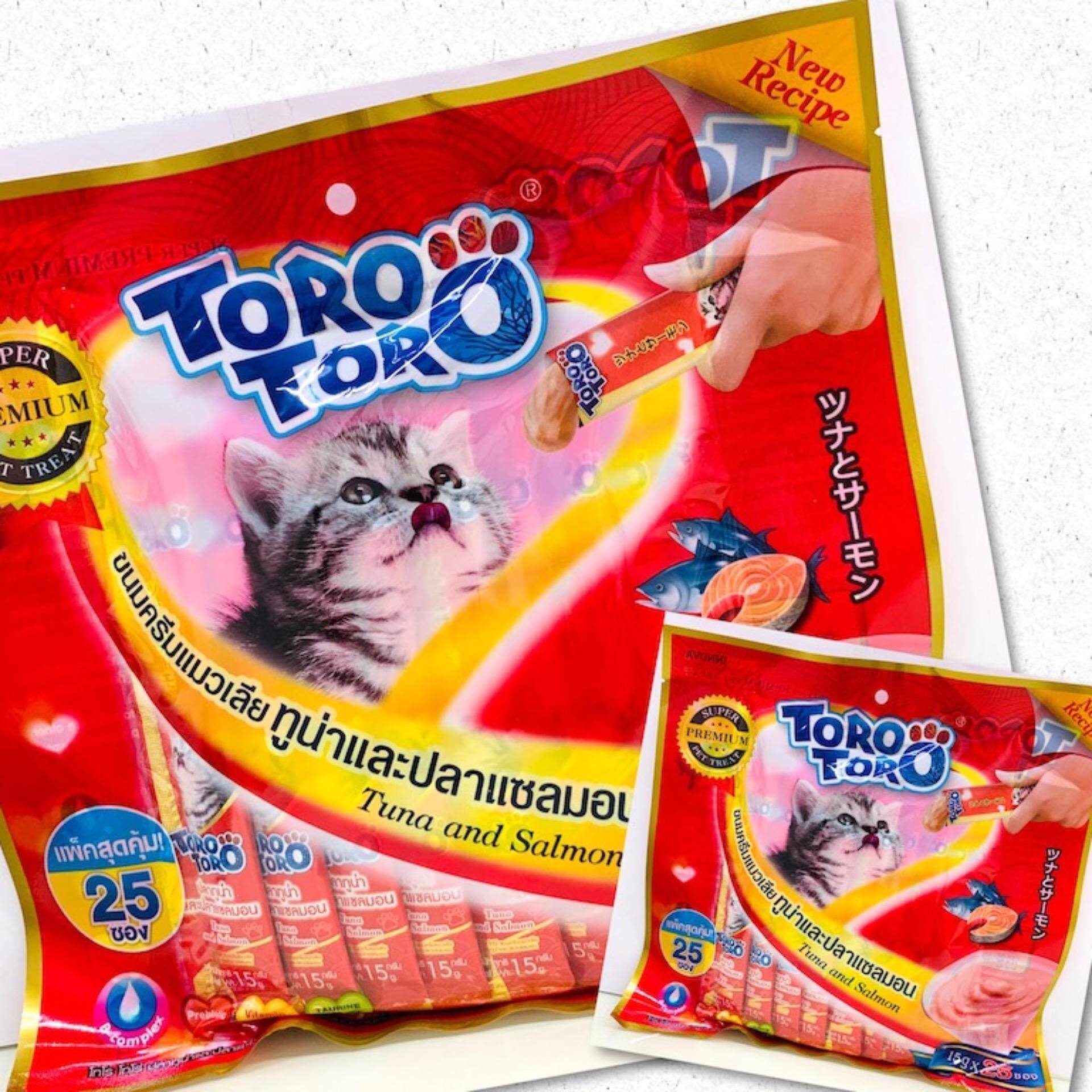 Toro Toro ขนมแมวเลีย ทูน่าและปลาแซลมอน (สีแดง)15gX25 ซอง