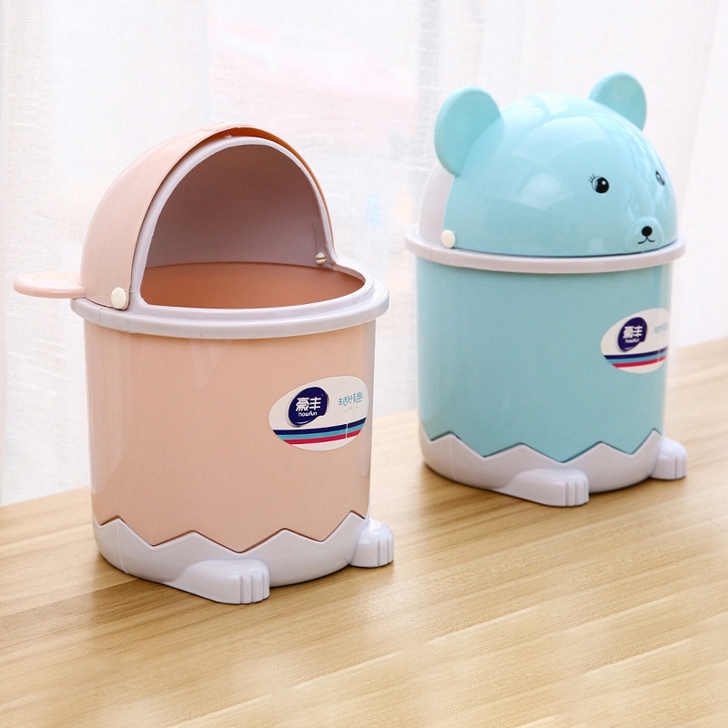 Thùng Rác Để Bàn Dễ Thương Sáng Tạo Để Bàn Có Nắp, Giỏ Giấy Nhỏ, Thùng Rác Nhựa Lật Nhỏ Màu Hồng
