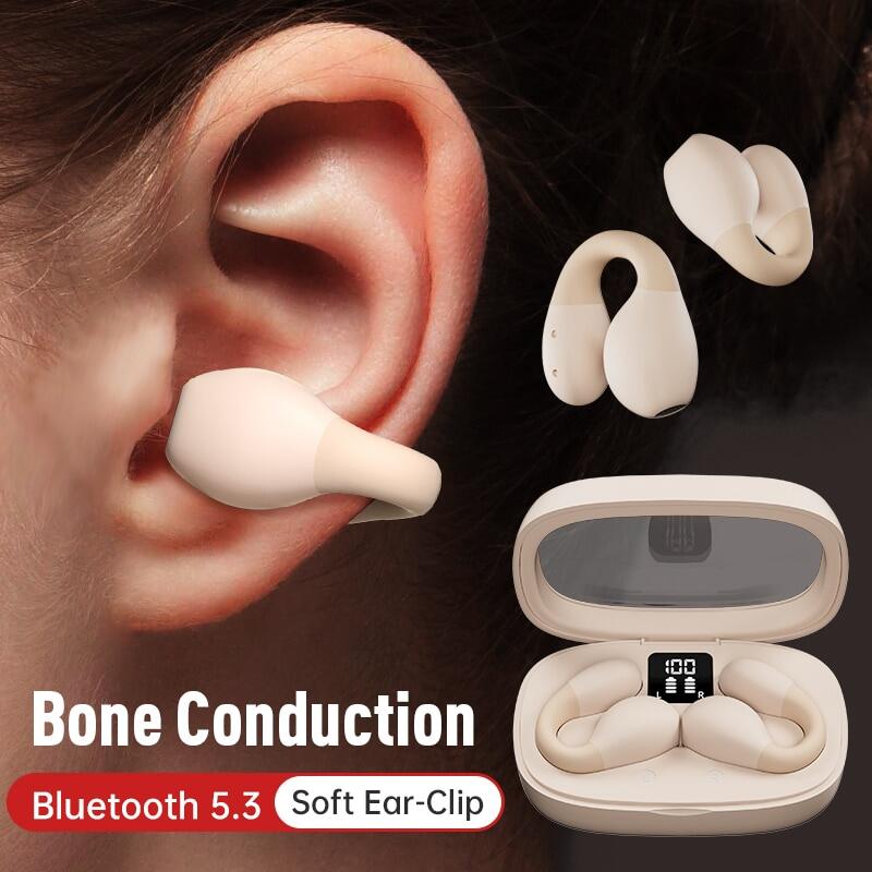 [Sale] Wireless Ear Clip Headphones Bone Conduction Bluetooth 5.3 Earphones Sports Tws Headset With Touch LED Light Earbuds With Mic Topone