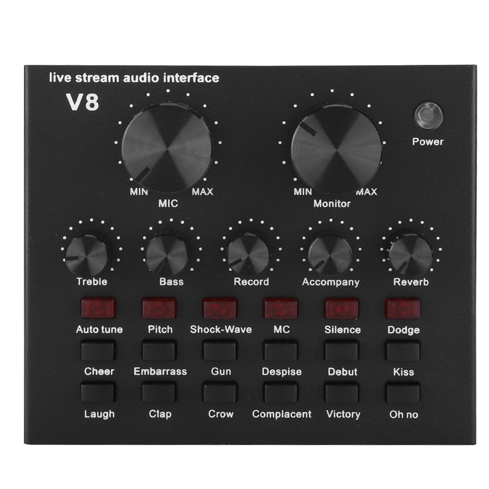 การ์ดเสียงรุ่นใหม่เครื่องผสมเสียงกำลังไฟ V8 II Bluetooth Sound Card Audio Mixer USB Live Sound