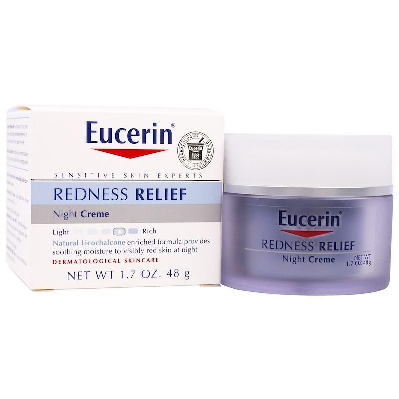 Eucerin Redness Relief, Dermatological Skincare, Night Creme 48 g.(ครีมบำรุงผิวหน้า ลดรอยแดงบนผิวหน้า)