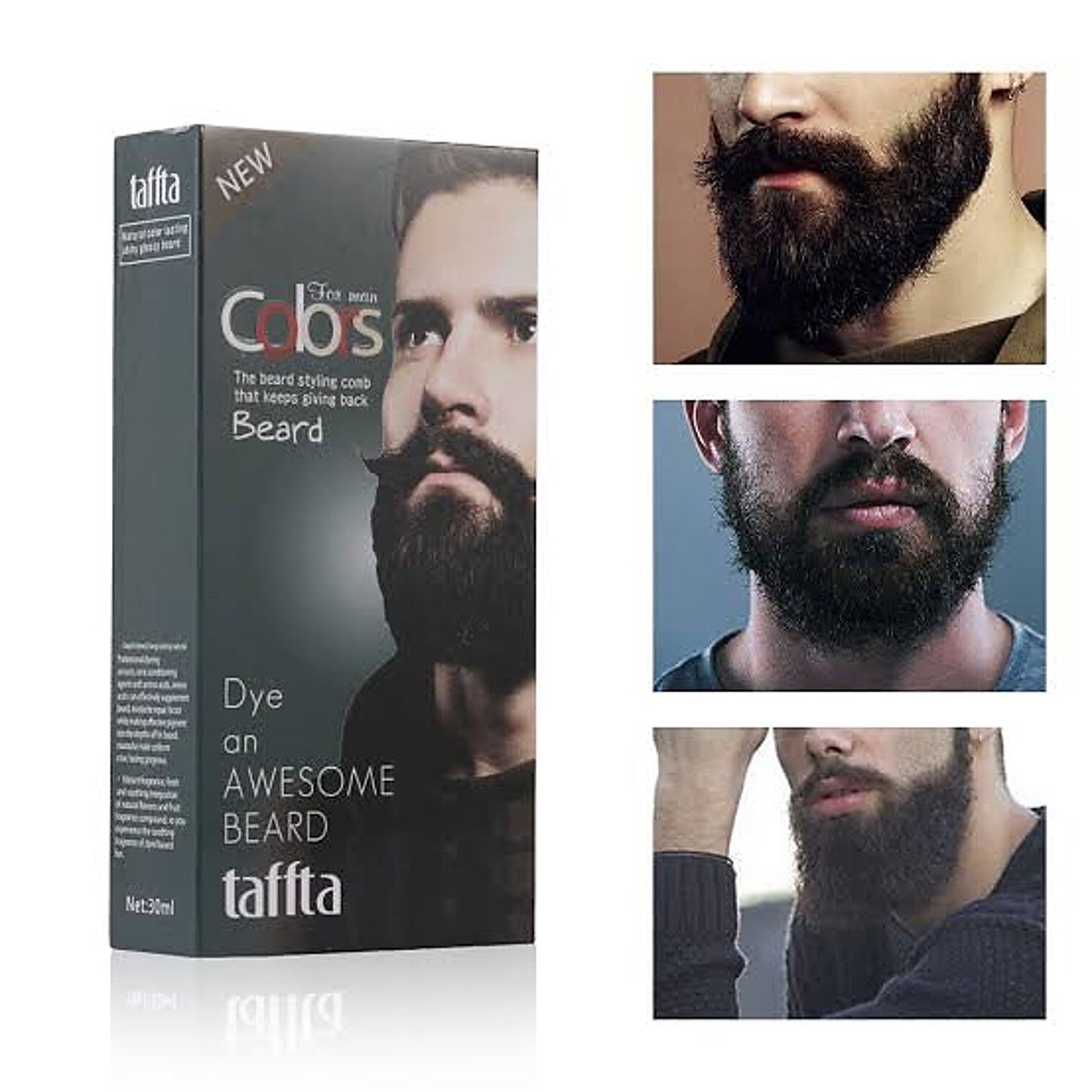 TAFFTA For Man Colors Cream The Beard Styling Comb That Keeps Giving Back Mustache & Beard Natural Black 30ml. ครีมเปลี่ยนสีผมหนวดเคราคิ้วสำหรับผู้ชาย สินค้านำเข้าจากต่างประเทศ สีดำธรรมชาติ