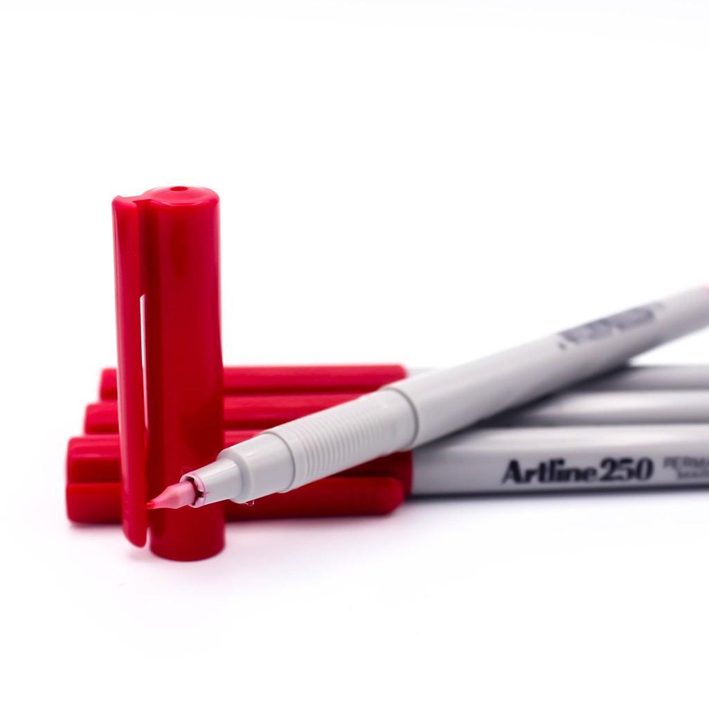 ปากกามาร์คเกอร์ หัวเข็ม 0.4 มม. ชุด 4 ด้าม (สีแดง) เขียนได้ทุกพื้นผิว