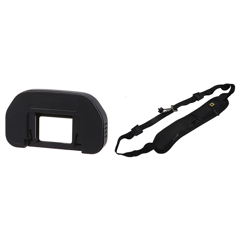 1 Pcs Black Rubber Wrapped Plastic Eyecup & 1 Pcs Rapid Camera Single Shoulder Decompression Sling Black Belt Strap