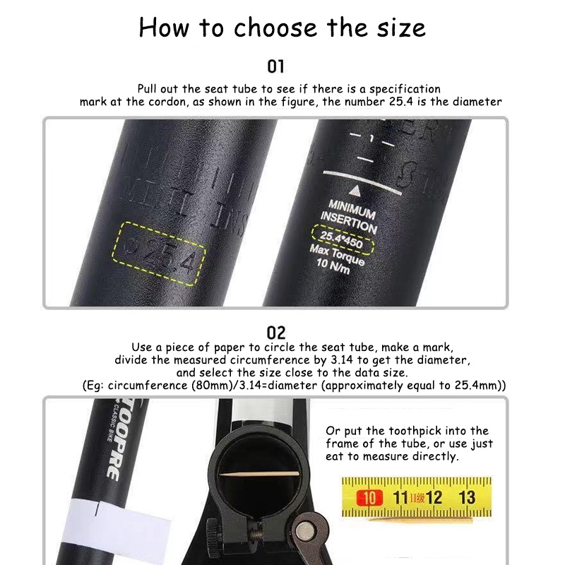 Tige De Selle Vélo Réglable 450mm - Diamètres 25.4mm à 31.6mm, Alliage Aluminium, Noir