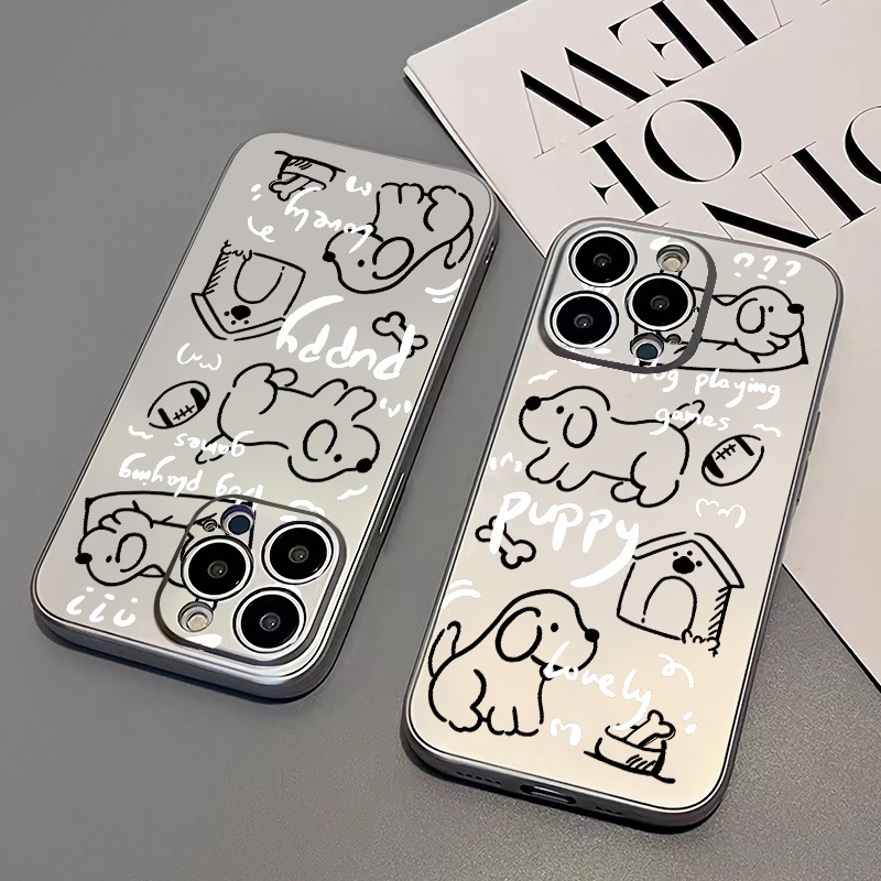 Ốp Điện Thoại TPU Silicon Chống Sốc Mạ Điện Hình Cún Mini Cho IPhone 14 11 13 12 Pro XS Max XR X 8 + 7 6S Plus