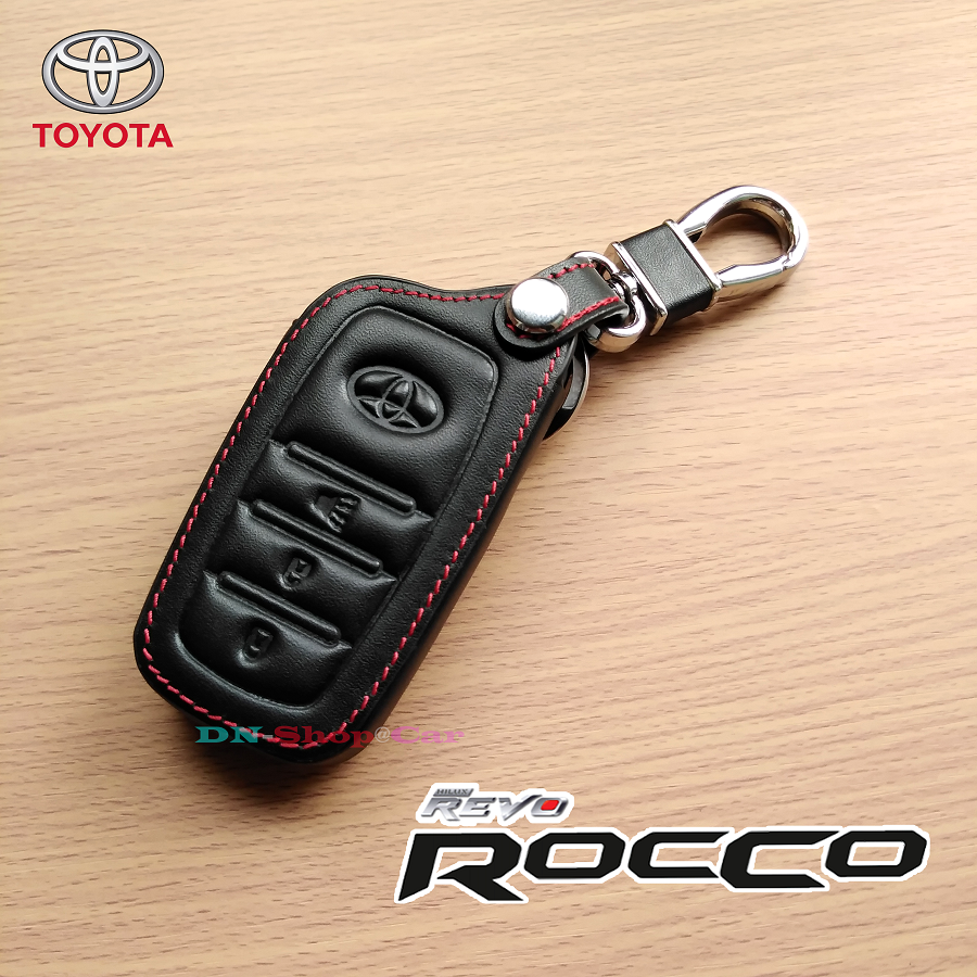 ซองหนังแท้หุ้มกุญแจใส่รีโมทรถยนต์ TOYOTA รุ่น Revo Rocco สมาร์คีย์3ปุ่มกด โลโก้เหล็ก (1ชิ้น) ปลอกหนังหุ้มกุญแจรถยนต์