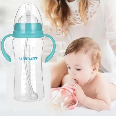 Baby Infant PP BPA Free Milk Feeding Bottle With Anti-Slip Handle & Cup Cover Water Bottle