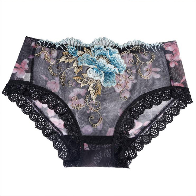 Big Flower Embroidered Lace Panties Women S Underwear Panties Briefs Low Waist Large Size