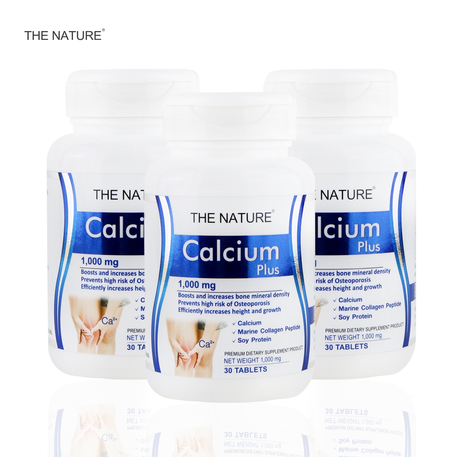 บำรุงกระดูก ปวดกระดูก x 3 ขวด แคลเซียม พลัส มารีน คอลลาเจน เปปไทด์ และ ซอยโปรตีน เดอะ เนเจอร์ แบรนด์ CALCIUM PLUS THE NATURE  Calcium plus Collagen Soy Protein