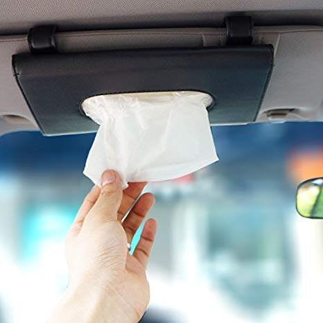 PU Leather Car Sun Visor Tissue Box Paper Towel Case Napkin Holder ที่ใส่กระดาษทิชชู รัดติดที่บังแดด กระเป๋าใส่กระดาษทิชชู ซองใส่กระดาษทิชชูในรถ สีเทา