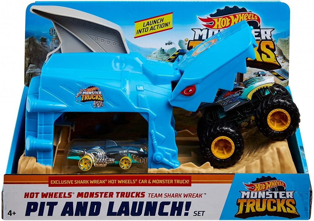 ของเล่น ชุดเซตราง รถแข่ง ฮอต เวล วิว วิล ของแท้ Hot Wheels Monster Truck Pit & Launch Shark Wreak Play Sets