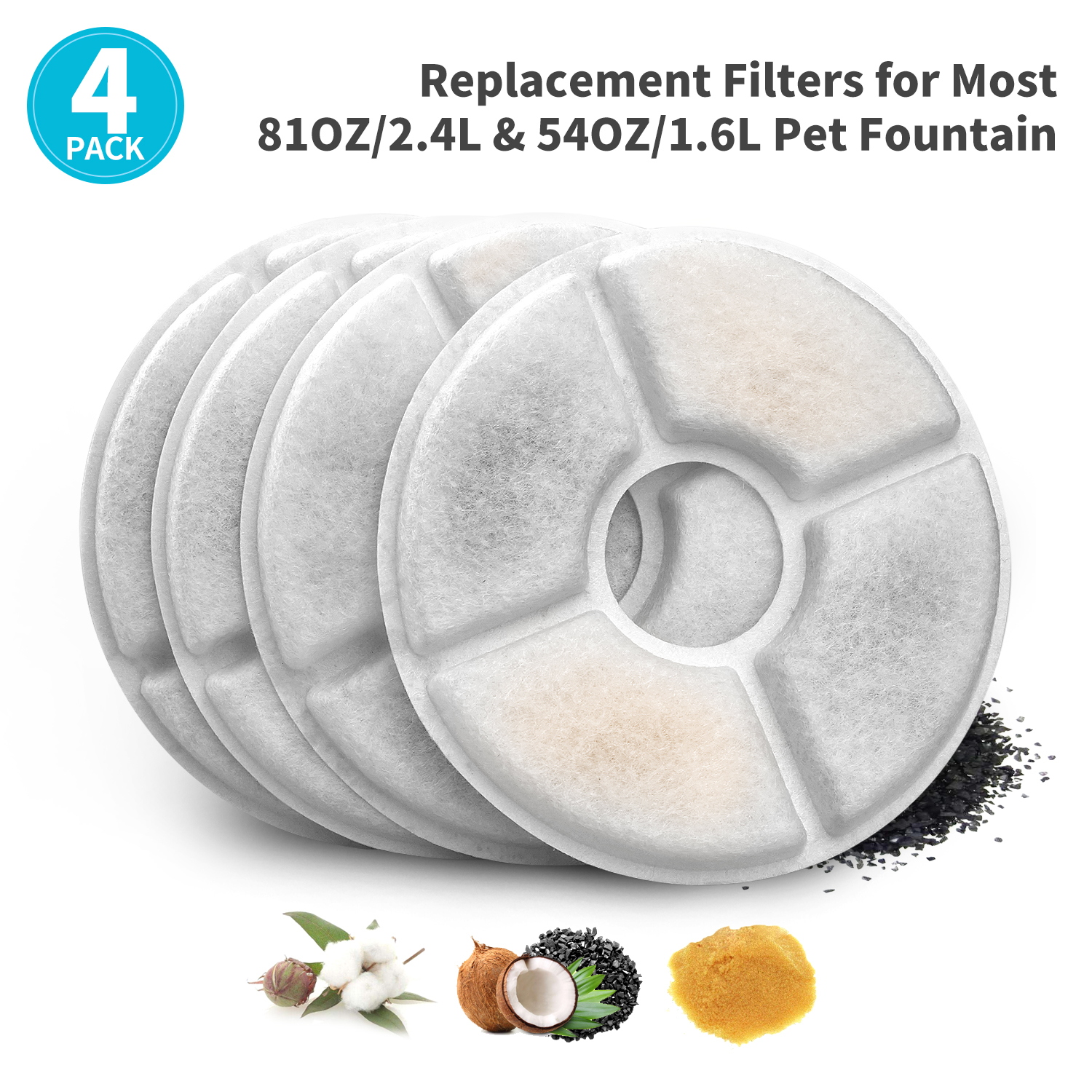 4 Pack Replacement Activated Carbon Filter For Cat Water Drinking