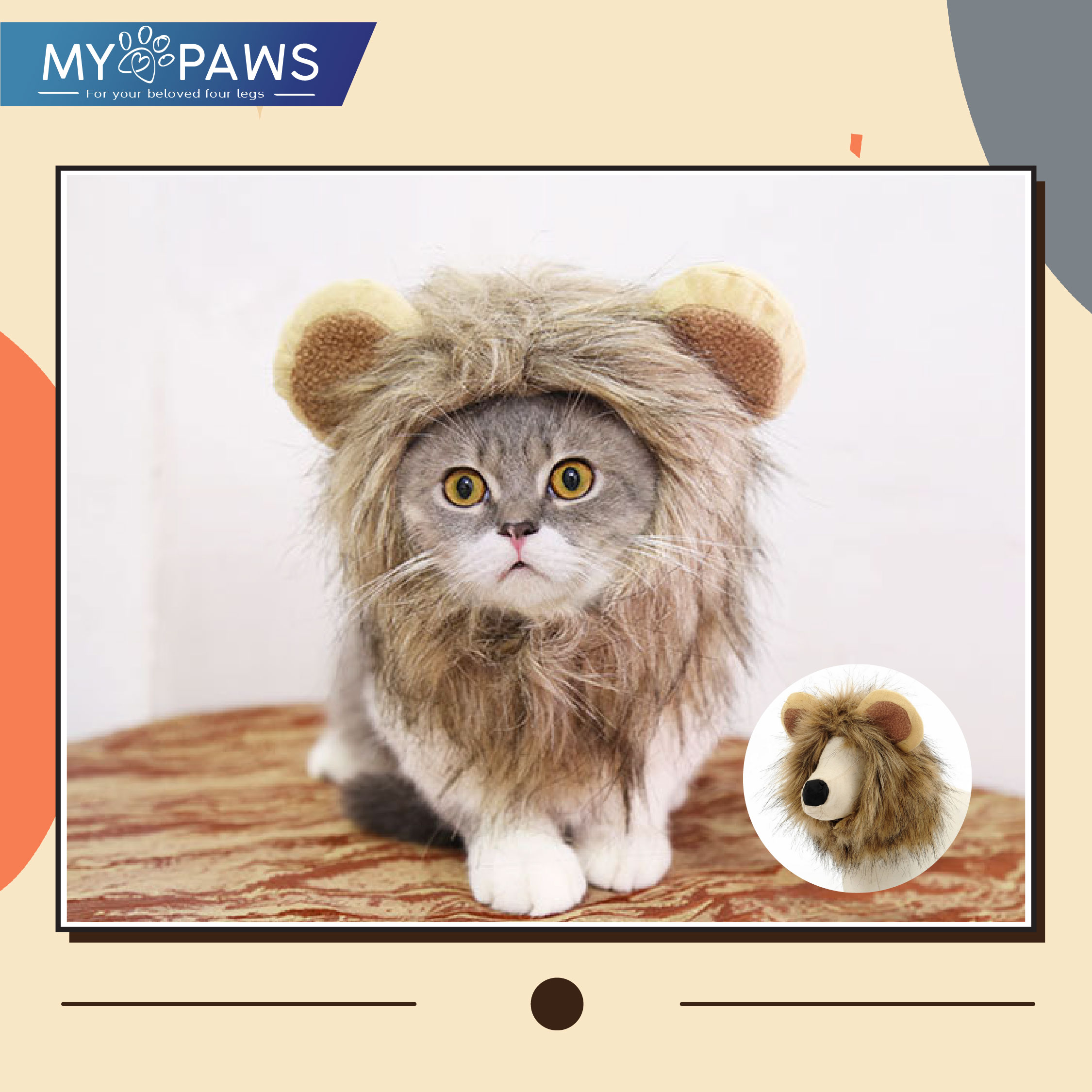 My Paws หมวกสัตว์เลี้ยง ที่คาดหัวแมว ลายสิงโต Lion Hat แปลงโฉมน้องแมวเป็นสิงโต น่ารักๆ