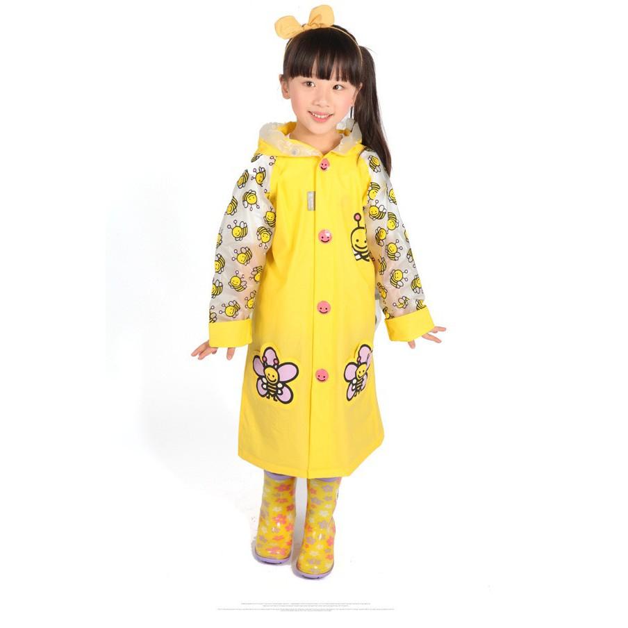 BBR เสื้อกันฝนเด็ก  แบบน่ารัก     ฮู้ดเป่าลม ลายผึ้ง ชุดกันฝนเด็ก  เสื้อคลุมกันฝนเด็ก