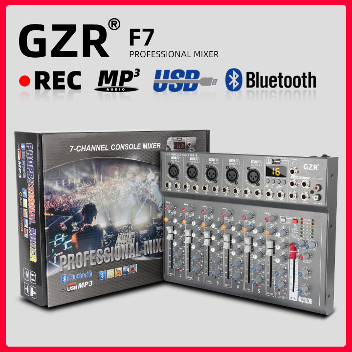 GZR 7ช่อง ผสมสัญญาณเสียง รุ่น Sound Mixing Console with Bluetooth Record Audio Mixer audio mixer with equalizer audio mixer ashley audio mixer for pc audio mixer amplifier audio mixer karaoke sound mixer