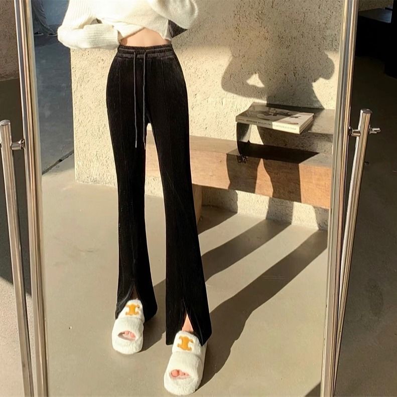 Straight-Leg Slacks – Flared Pants with Mopping Slits