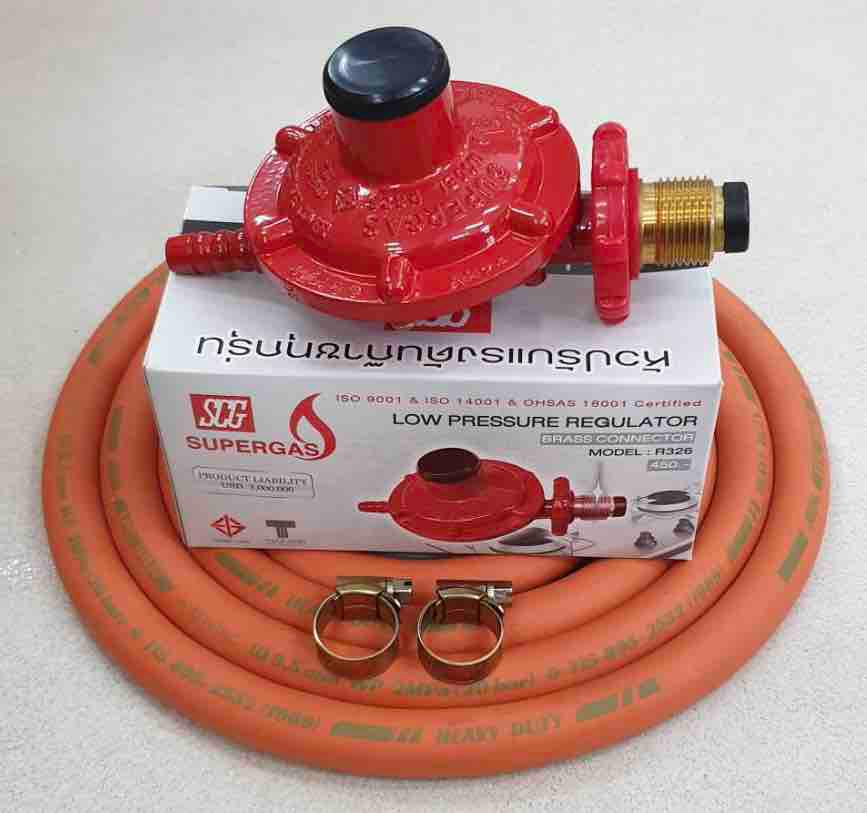 ?? ส่งด่วน Kerry ฟรี ?? SCG หัวปรับแรงดันต่ำ เกลียวทองเหลือง รุ่น R326 พร้อมสายแก๊ส NCR คุณภาพสูง 2 เมตร มาตรฐาน มอก. ตัวรัด 2 ตัว