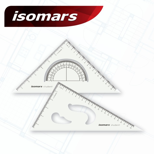 ไม้ฉากสามเหลี่ยม ไม้ฉากสามเหลี่ยม Isomars สำหรับออกแบบ ขนาด 25cm./10