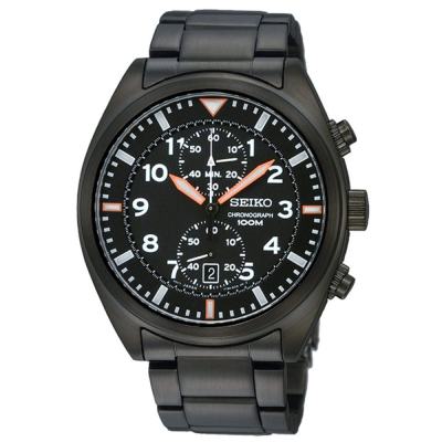 Karnvera Shop นาฬิกาข้อมือผู้ชาย Seiko Men's Chronograph Dial Watch Sports Black Stainless SNN237P1