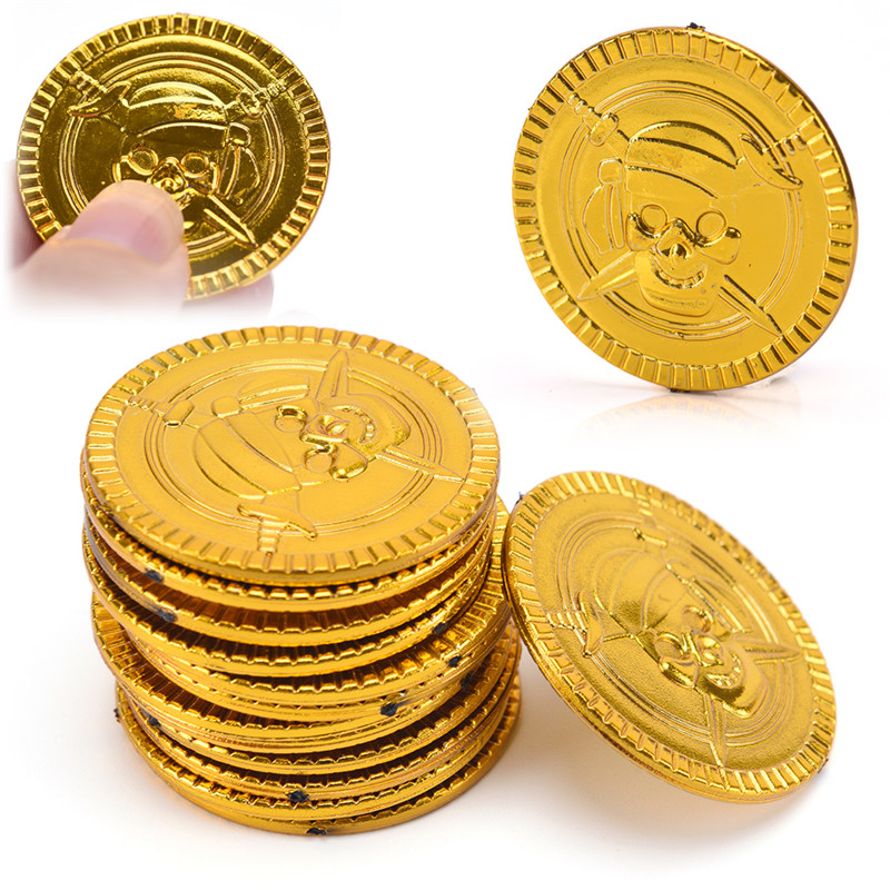 【flash Sale】100pcs Plastic Gold Coins Pirate Pirates Treasure Chest