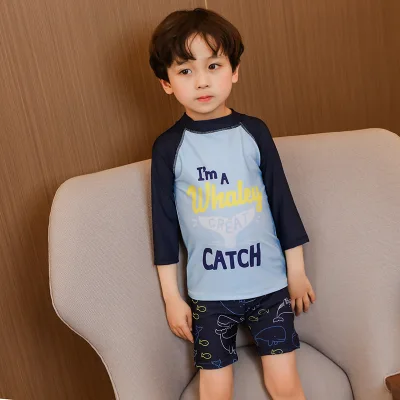 Children Boy Short-sleeved Split Pattern Sun Protection Swimsuit