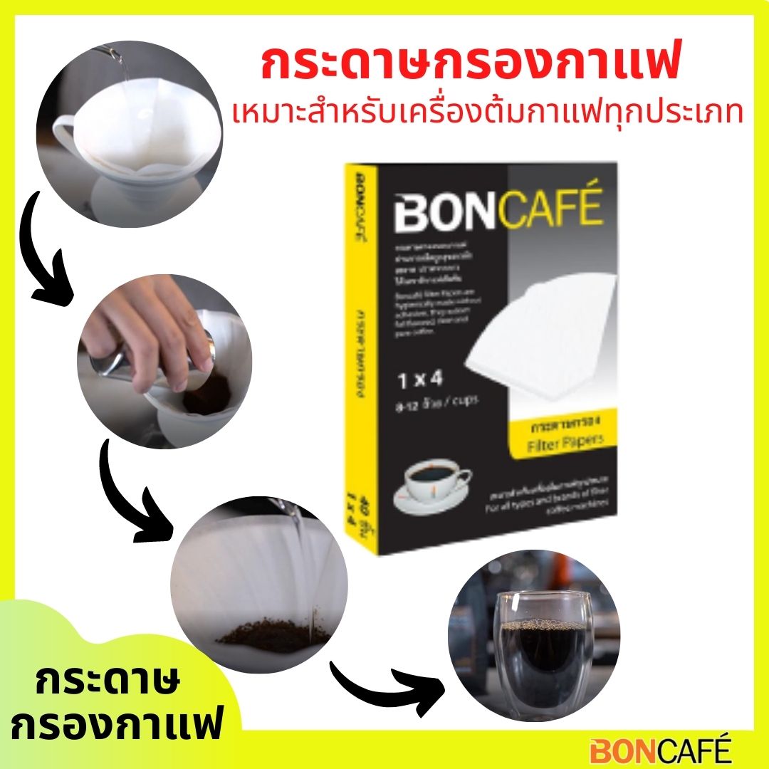 บอนคาเฟ่ กระดาษกรองกาแฟ Boncafe Filter Paper Coffee กระดาษปราศจากกาว ใช้สำหรับเครื่อชงกาแฟได้ทุกประเภท ใช้ชงกาแฟคั่วบด กาแฟสด กาแฟดริป 1