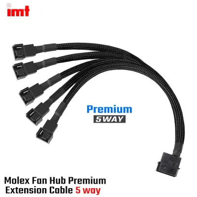 Molex Fan Hub Extension Cable Molex TO PWM 5Way Black (สายเเปลง Molex TO PWM สายถักสีดำ จัดส่งในไทย)