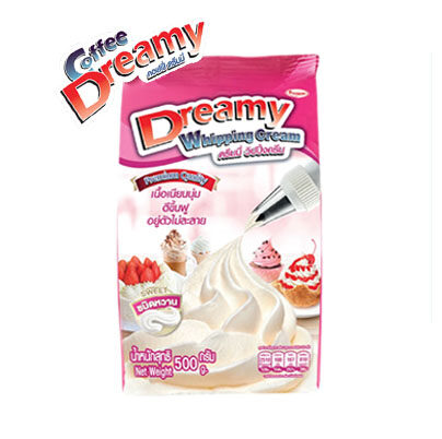 ดรีมมี่ วิปปิ้งครีม ชนิดหวาน 500 ก. (Dreamy Whipping Cream,สีชมพู ,สูตรหวาน ,วิปปิ้งครีมหวาน ,เครปเย็น ,วิปปิ้งครีม