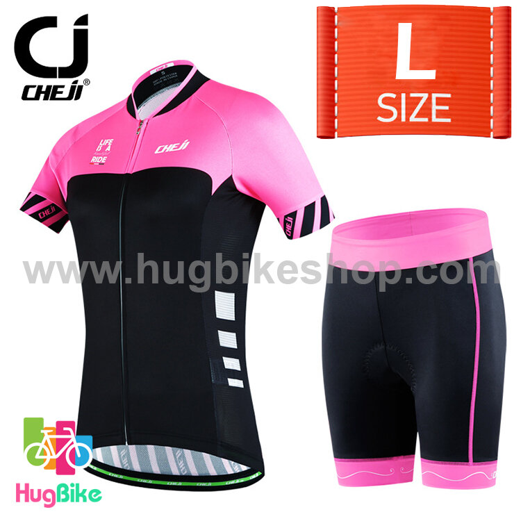 ชุดจักรยานผู้หญิงแขนสั้นขาสั้น CheJi 16 (19) สีชมพูดำ