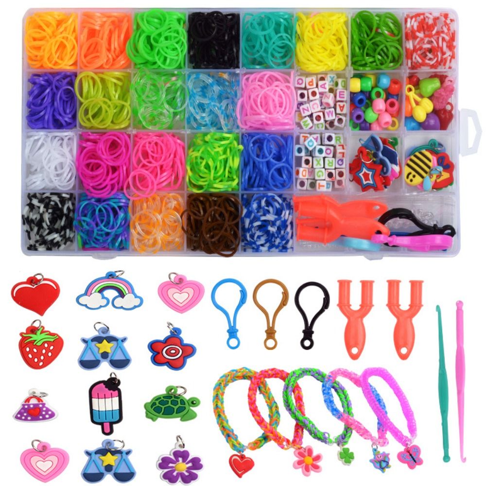 BLUEON Multi-functional Rubber Loom Band Bracelet Kit Candy Color Rubber Loom Bands Weaving Tool Rainbow Rubber Bands Kids Girls Toys