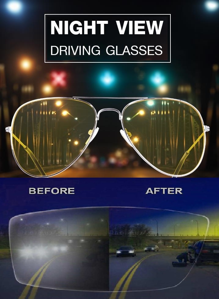 แว่นตาขับรถกลางคืน เคลือบสีเหลืองป้องกันแสงสีน้ำเงินที่ทำให้เกิดแสงจ้าในเวลากลางคืน