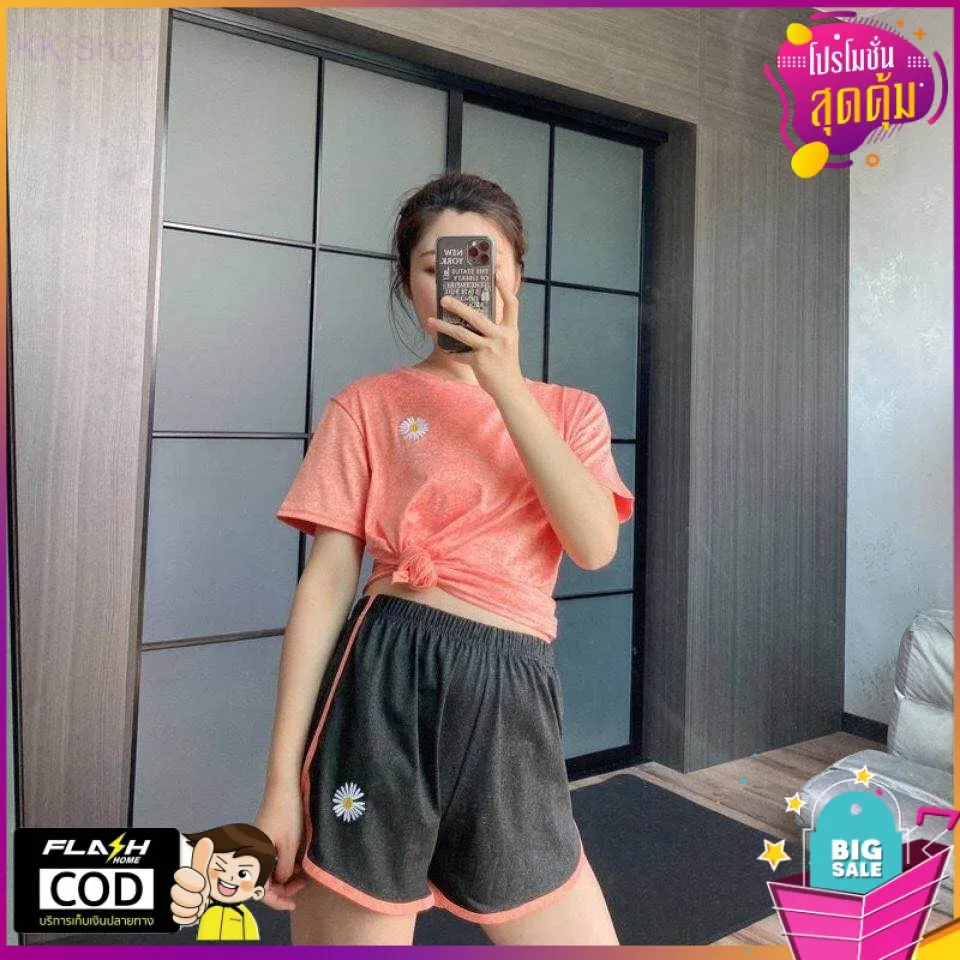 ส่งฟรี ✨✨ เสื้อยืด ชุดออกกำลังกาย เสื้อยืดแขนสั้น+กางเกงขาสั้น ชุดกีฬา ชุดนอน ชุดลำลอง ผ้าเย็นใส่สบาย น่ารักมาก ครบชุด 🚔🚔 มีบริการปลายทาง