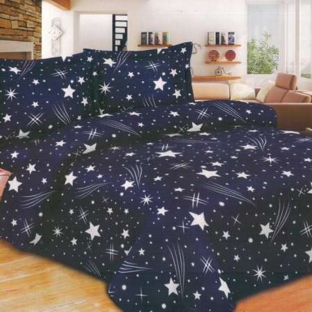 SEASONS  ผ้าปูที่นอน ชุดผ้าปูที่นอน (มีขนาด3.5/ 5และ 6 ฟุต) แบบรัดมุม  ลายดาวตก (สีน้ำเงินเข้ม)