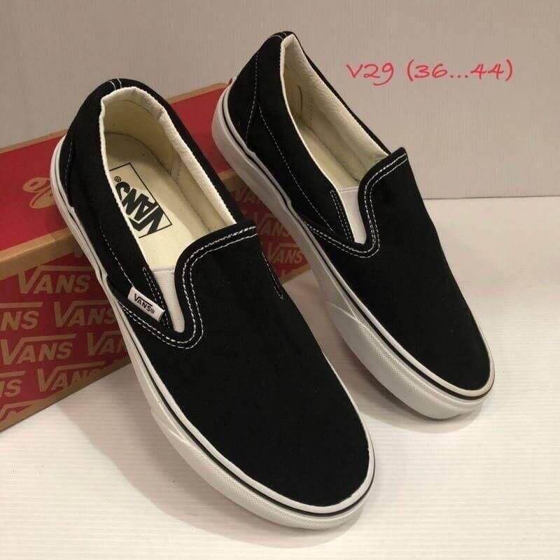 Vans Slip on สีดำ Black/White แบบสวม Made in Vietnam รองเท้าสเก็ตบอร์ด รองเท้าผ้าใบ