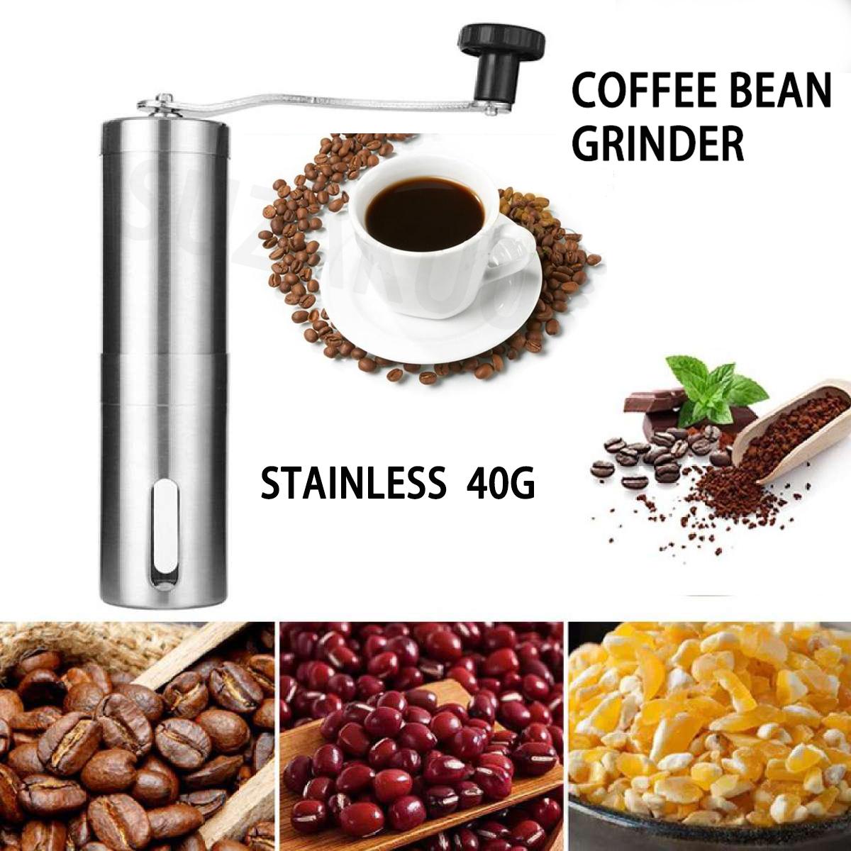 เครื่องบดกาแฟคู่มือสแตนเลสแบบพกพาเครื่องบดเซรามิกครัวบ้านกลางแจ้งเมล็ดกาแฟพริกไทยข้าวโพด 40g coffee grinder 304 stainless steel Deemrt