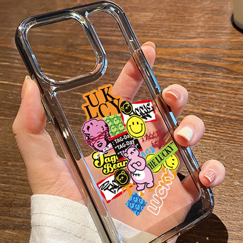 For iphone 14 pro max iphone case thickened tpu soft case clear case shockproof retro doodle tag compatible with for 13 12 pro max