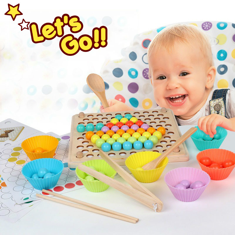 Wooden Montessori Kids Toys Hands Brain Training Clip Beads Puzzle ...