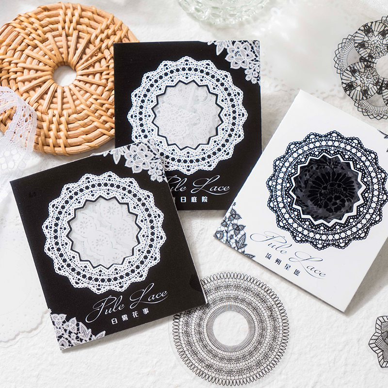 30 pcs Retro black and white lace Decorative PVC Stickers Scrapbooking ...