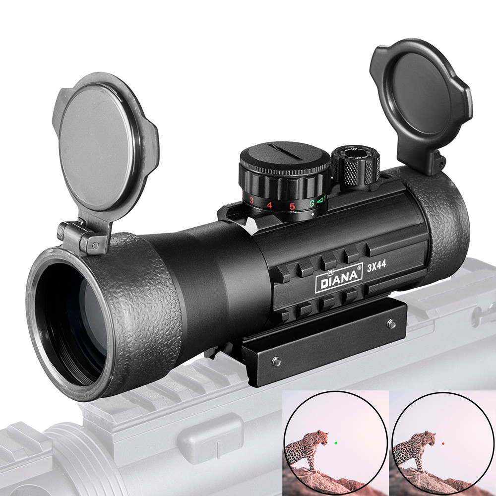 【การจัดส่งในประเทศไทย】 3x44 Green Red Dot Sight Tactical Optics Riflescope ขอบเขตปืนไรเฟิลกันน้ำเหมาะกับ 11/20 มม. รางยึดสำหรับการล่าสัตว์แบบโฮโลแกรม