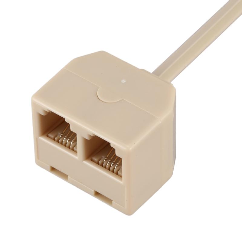 RJ11 6P4C 2 Way Outlet Telephone Jack Line Splitter Adapter Beige