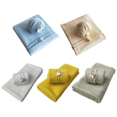 2 Pcs Set Newborn Baby Photography Props Elastic Baby Wraps Blanket Hat Photo Shooting Accessories